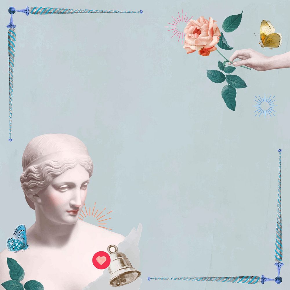 Greek goddess statue frame vector blue aesthetic mixed media