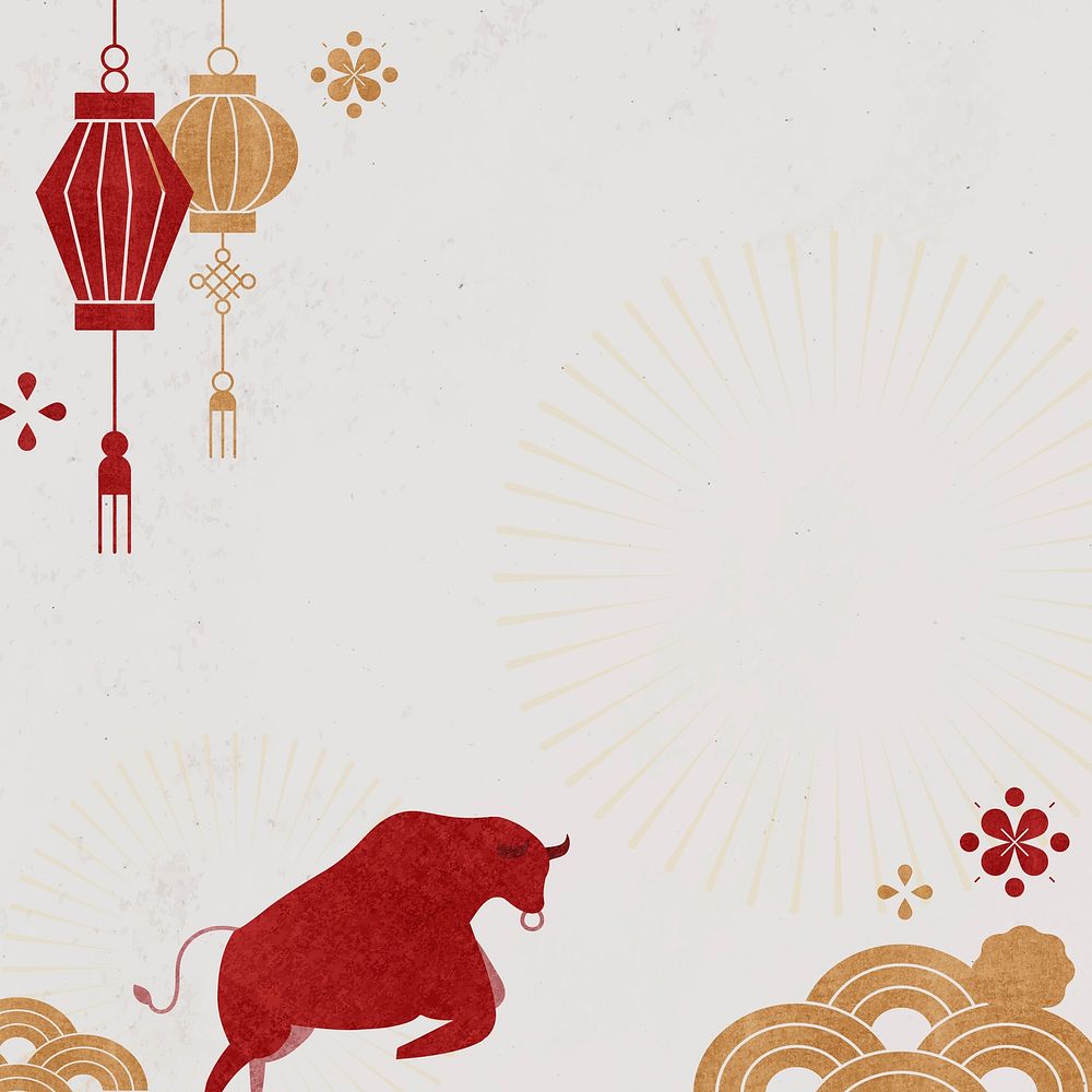 Ox pattern gray background border for Chinese New Year