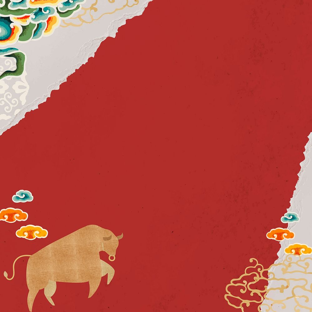 Year of ox psd red border Chinese oriental background