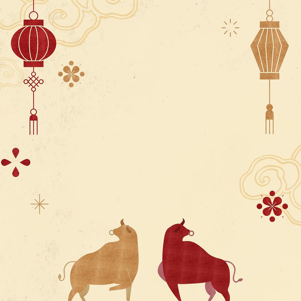 Lunar New Year psd yellow frame ox background