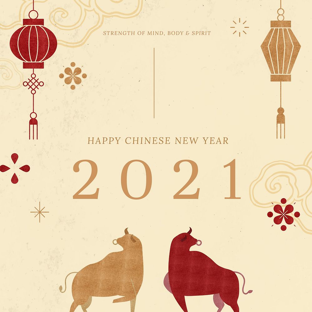 Chinese greeting  psd editable post 2021 for the year of the ox
