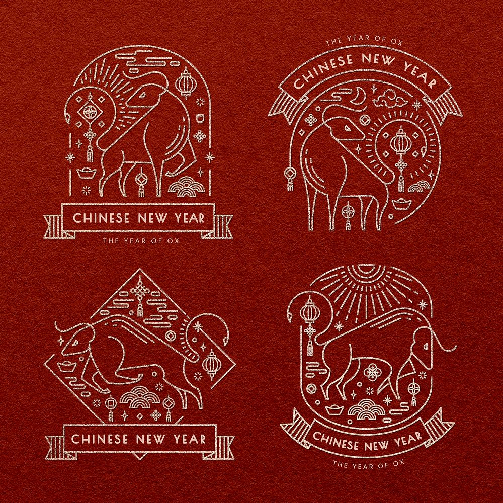 2021 Chinese New Year psd Ox red illustration set