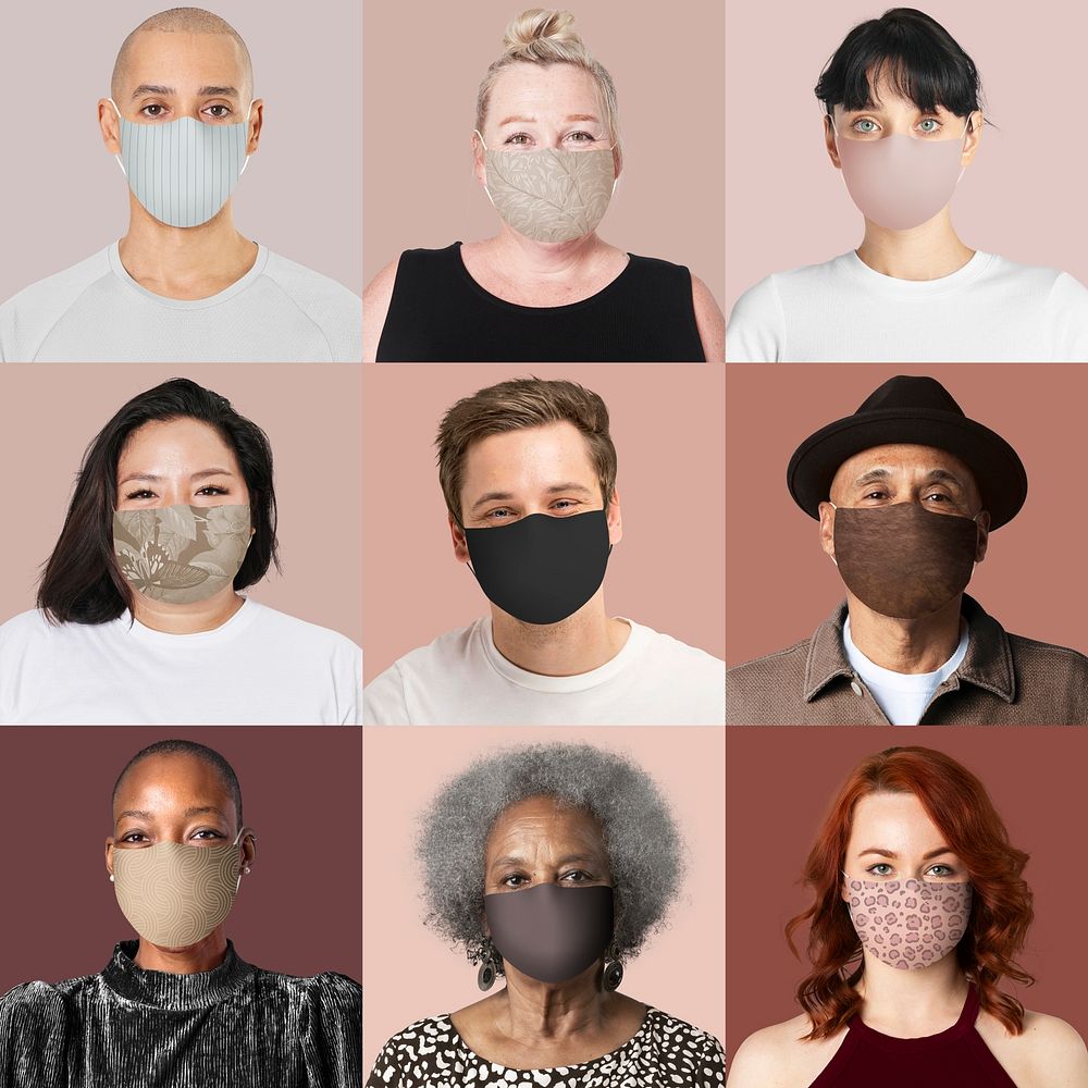 People wearing mask mockup psd Covid-19 face closeup photoshoot set