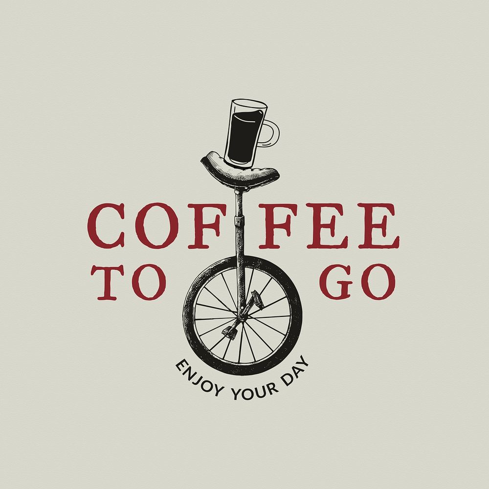 Editable coffee shop logo psd business corporate identity with text and monocycle