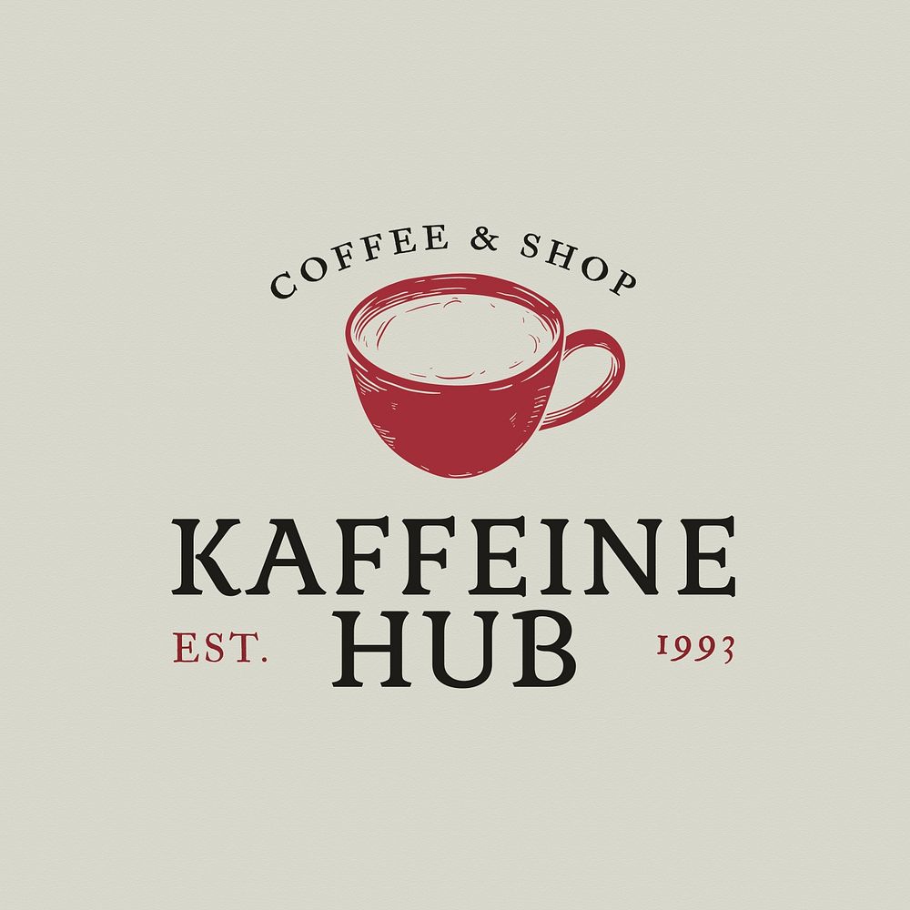 Editable coffee shop logo psd business corporate identity with text and coffee cup