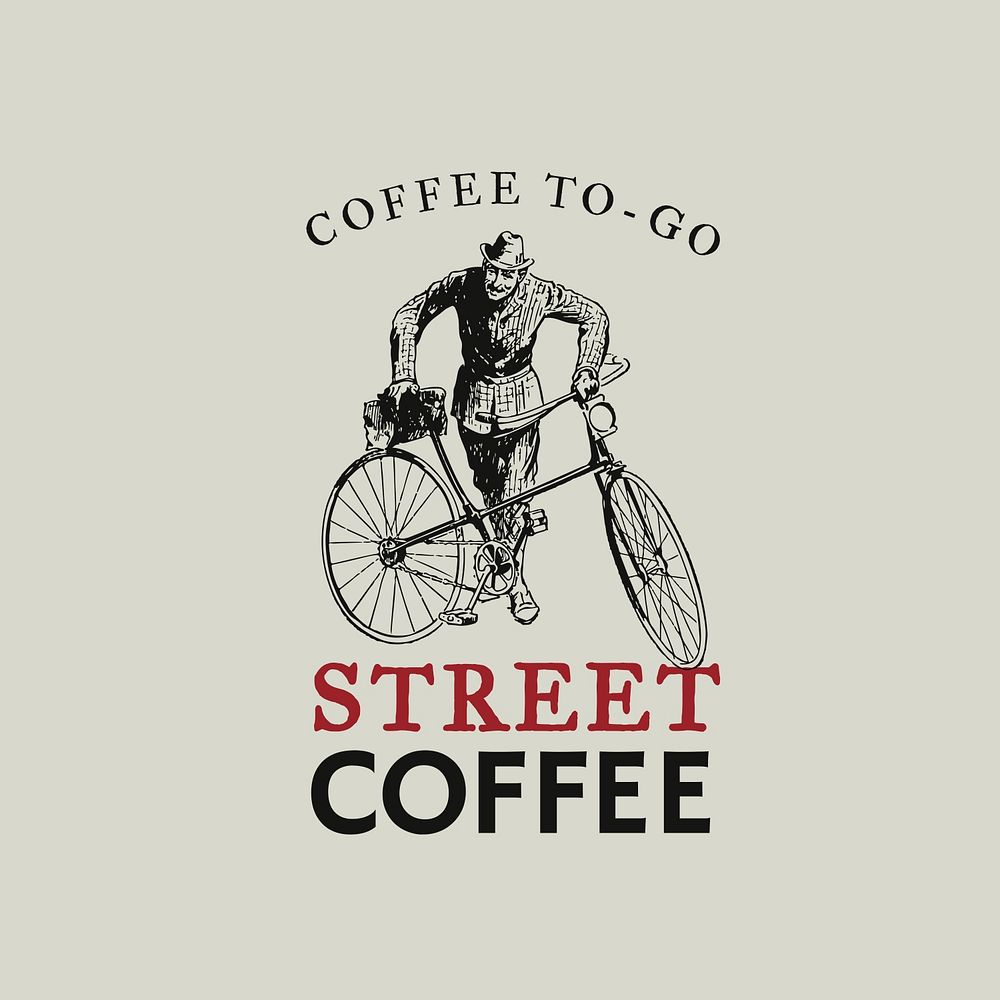 Editable coffee shop logo psd business corporate identity with text and bicycle