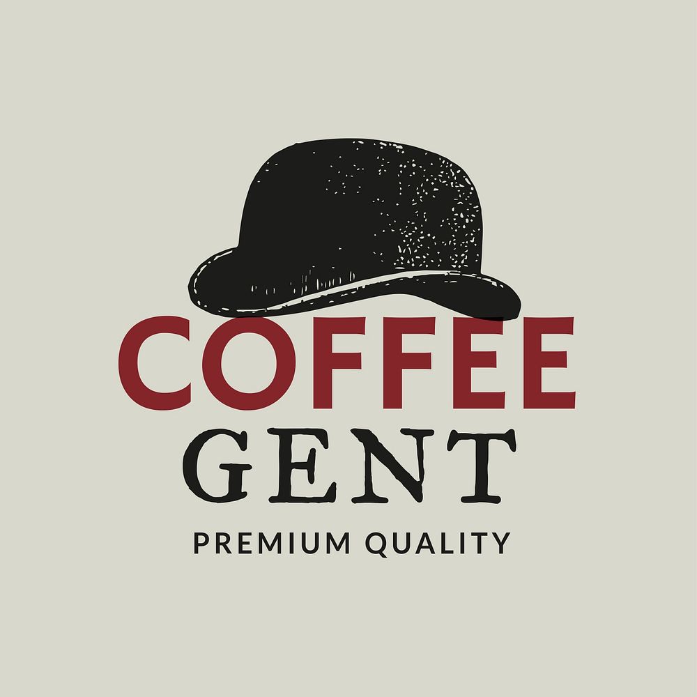 Coffee shop logo psd business corporate identity with text and retro bowler hat
