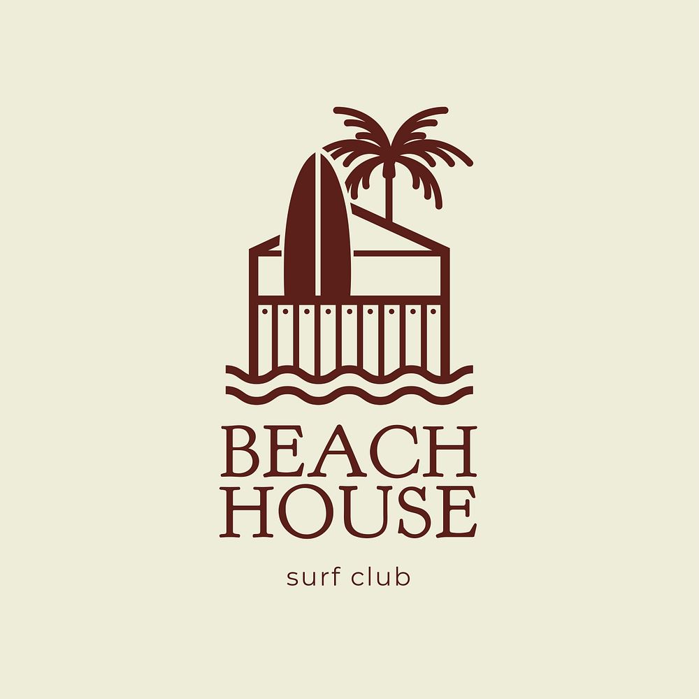 Editable hotel logo psd business corporate identity with beach house surf club text
