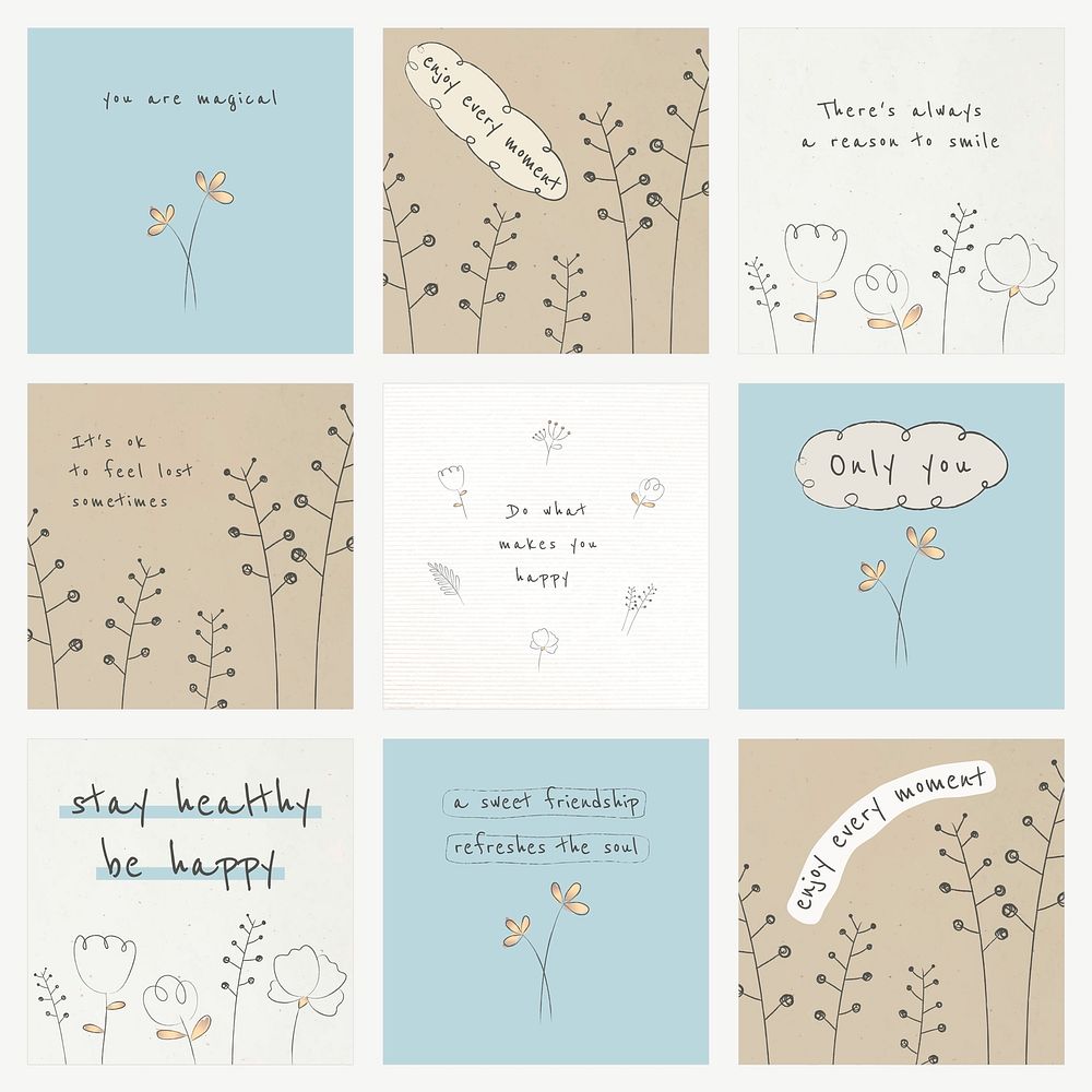 Motivational quote template vector on texture background set