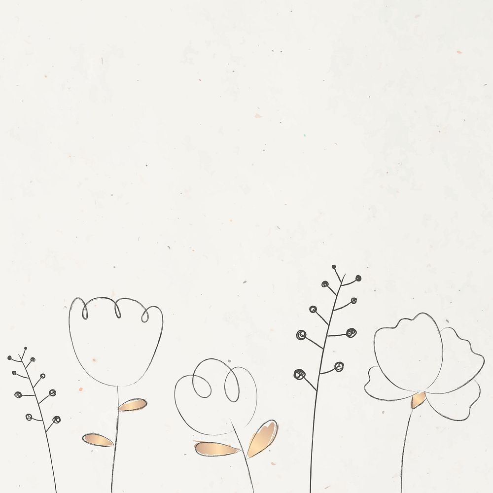 Doodle flower and plant psd with beige background