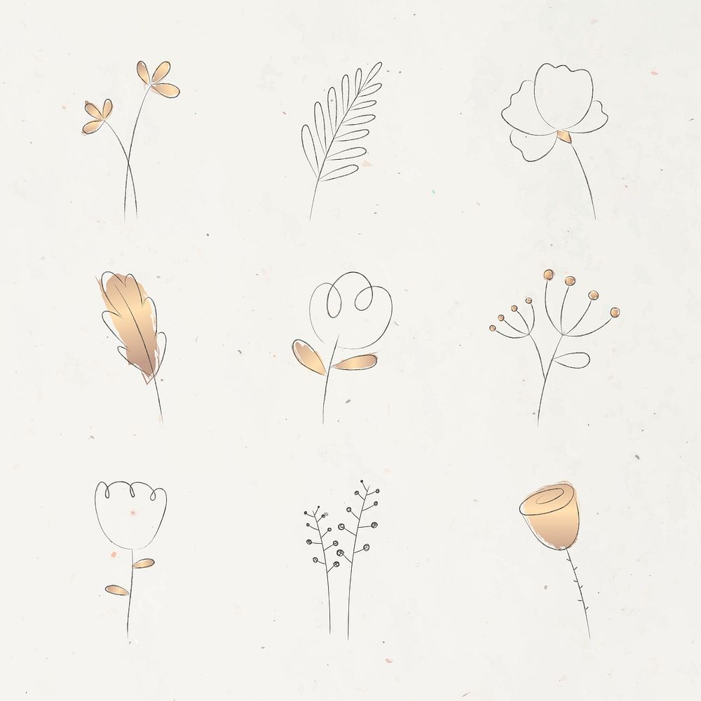 Aesthetic doodle flower set psd on beige background