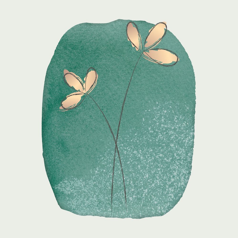 Doodle flower psd with green brush stroke background