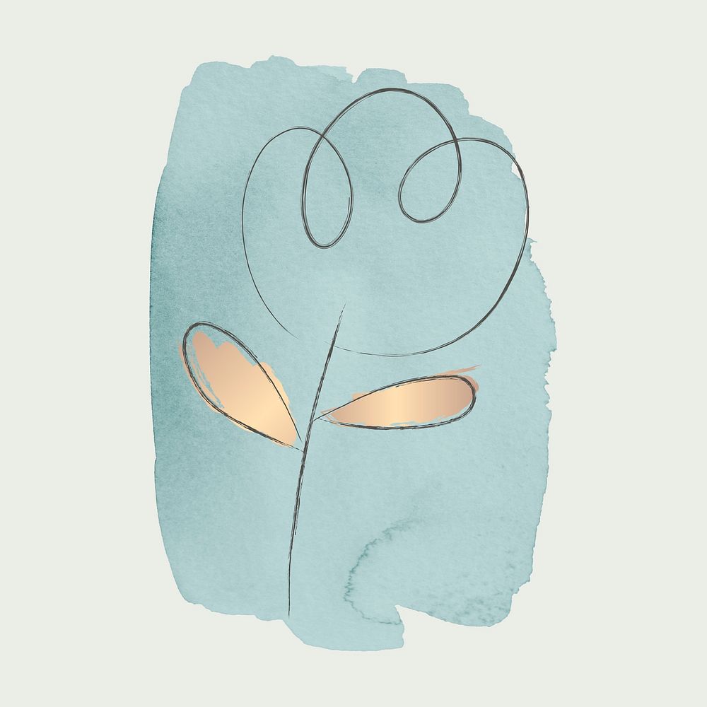 Doodle flower psd with blue brush stroke background
