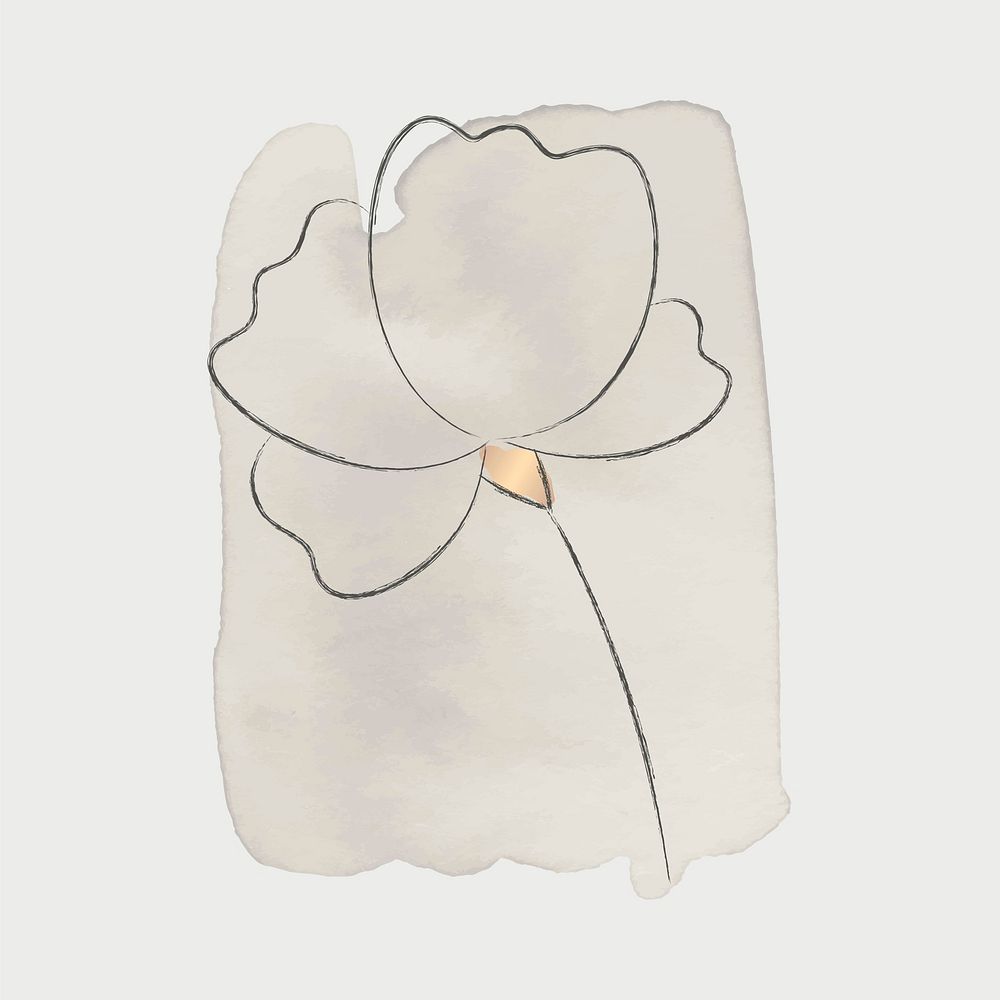 Doodle flower vector with gray brush stroke background