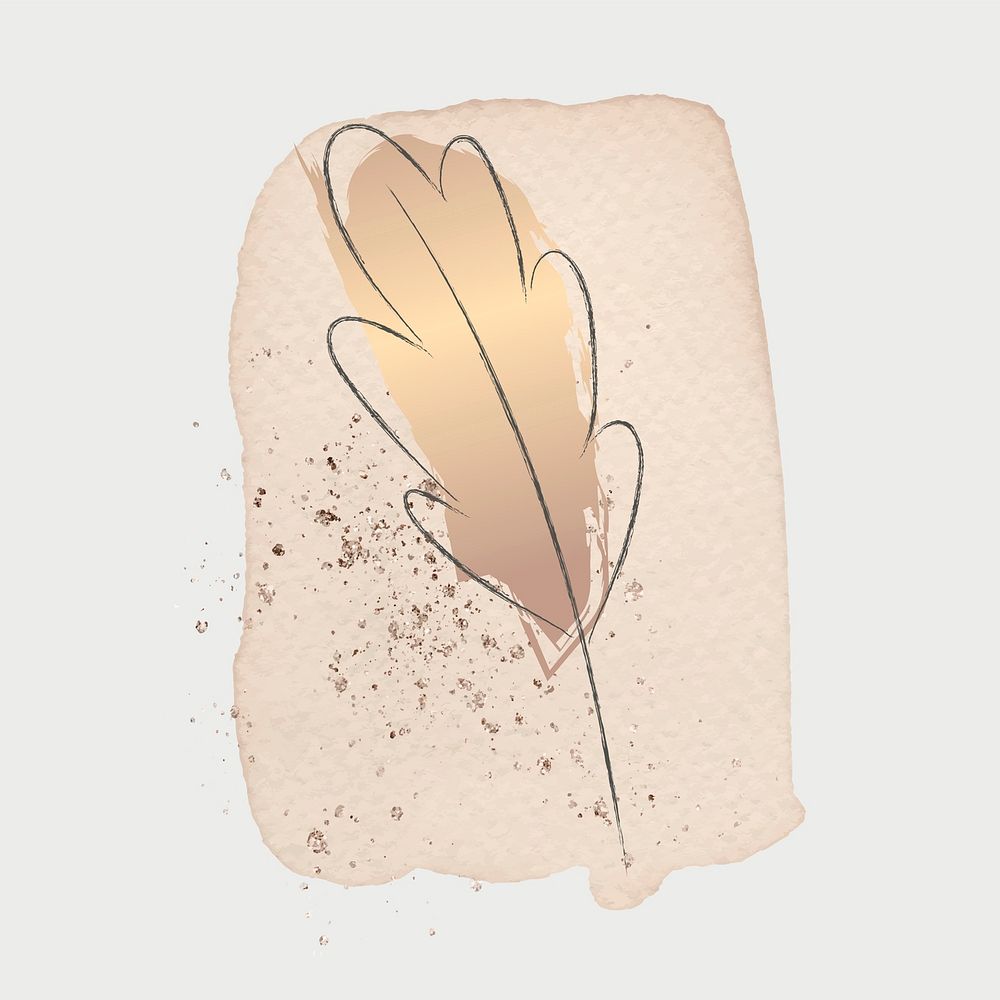 Doodle leaf vector with beige brush stroke background