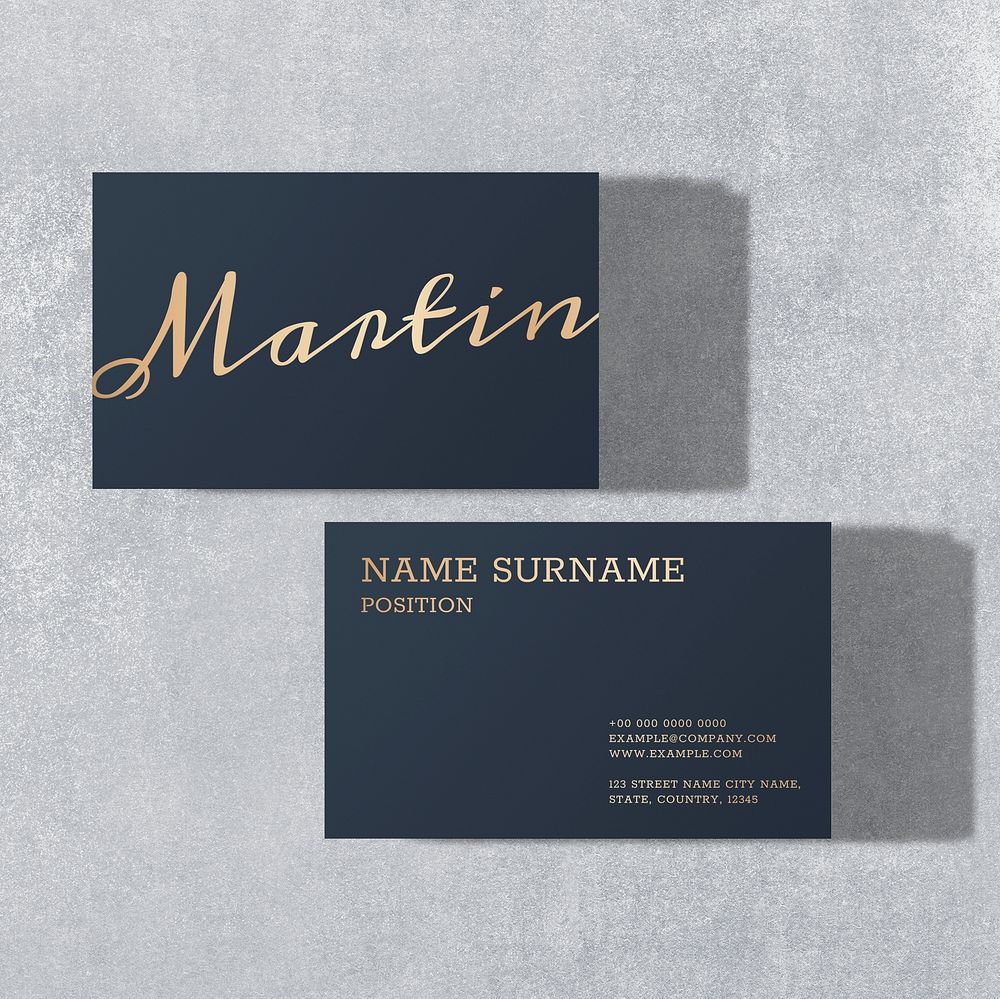 Luxury business card mockup psd in dark blue with front and rear view