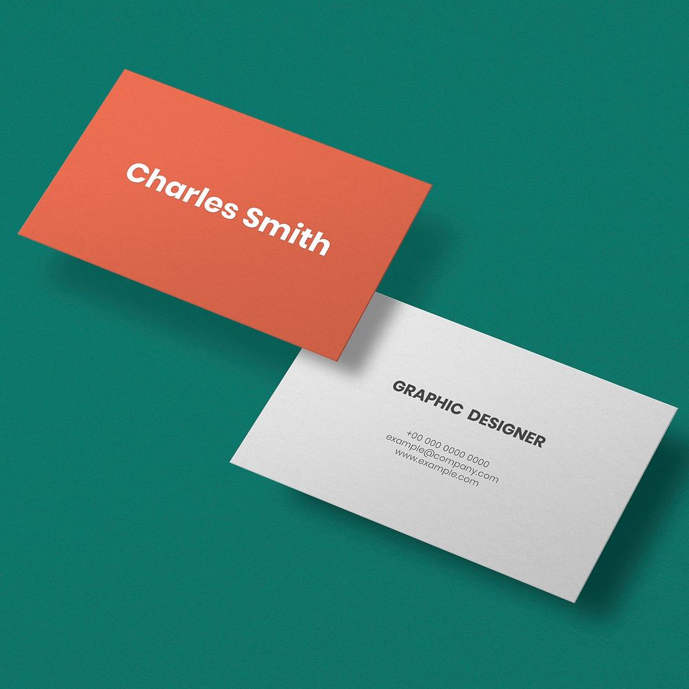 Simple business card mockup psd in orange tone with front and rear view