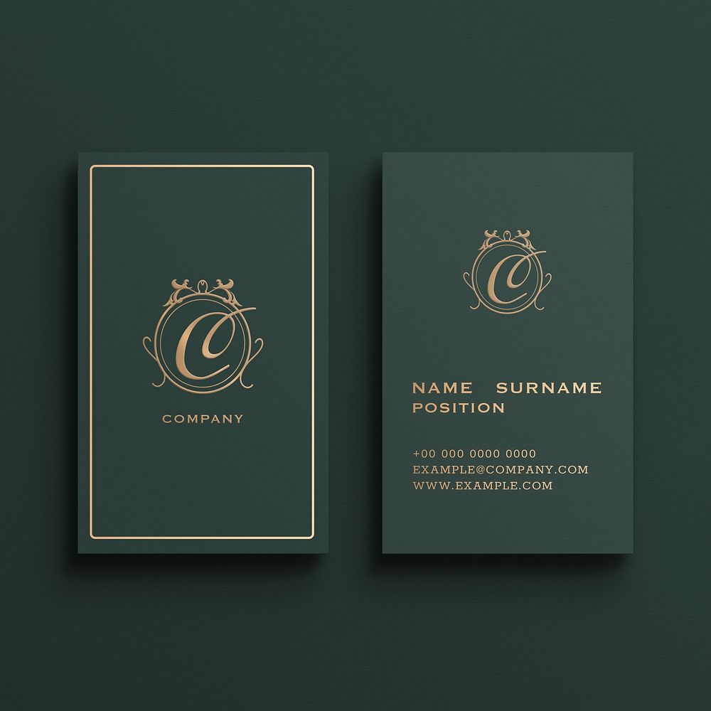 Luxury business card mockup psd in green tone with front and rear view