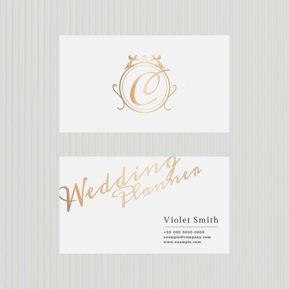 Luxury business card template vector in gold tone with front and rear view