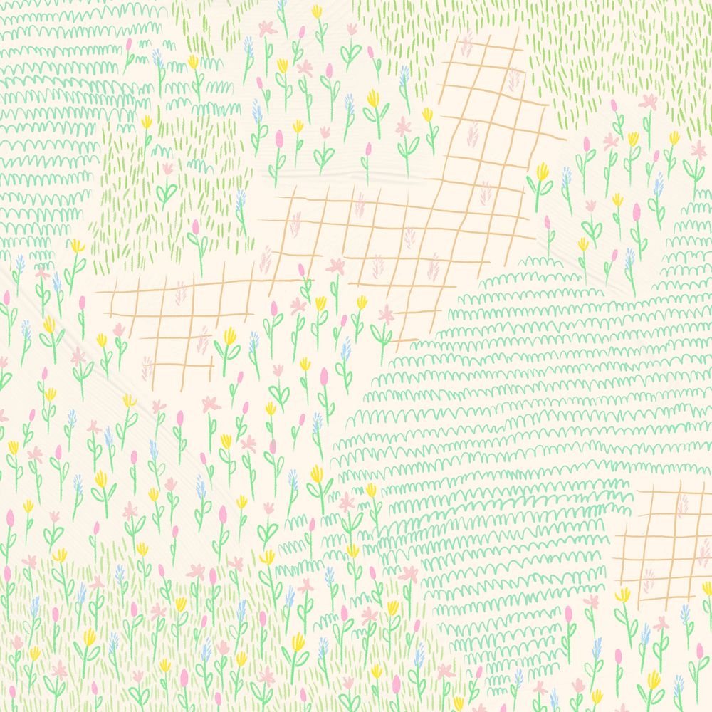 Summer flower field vector background monoline sketch social media post