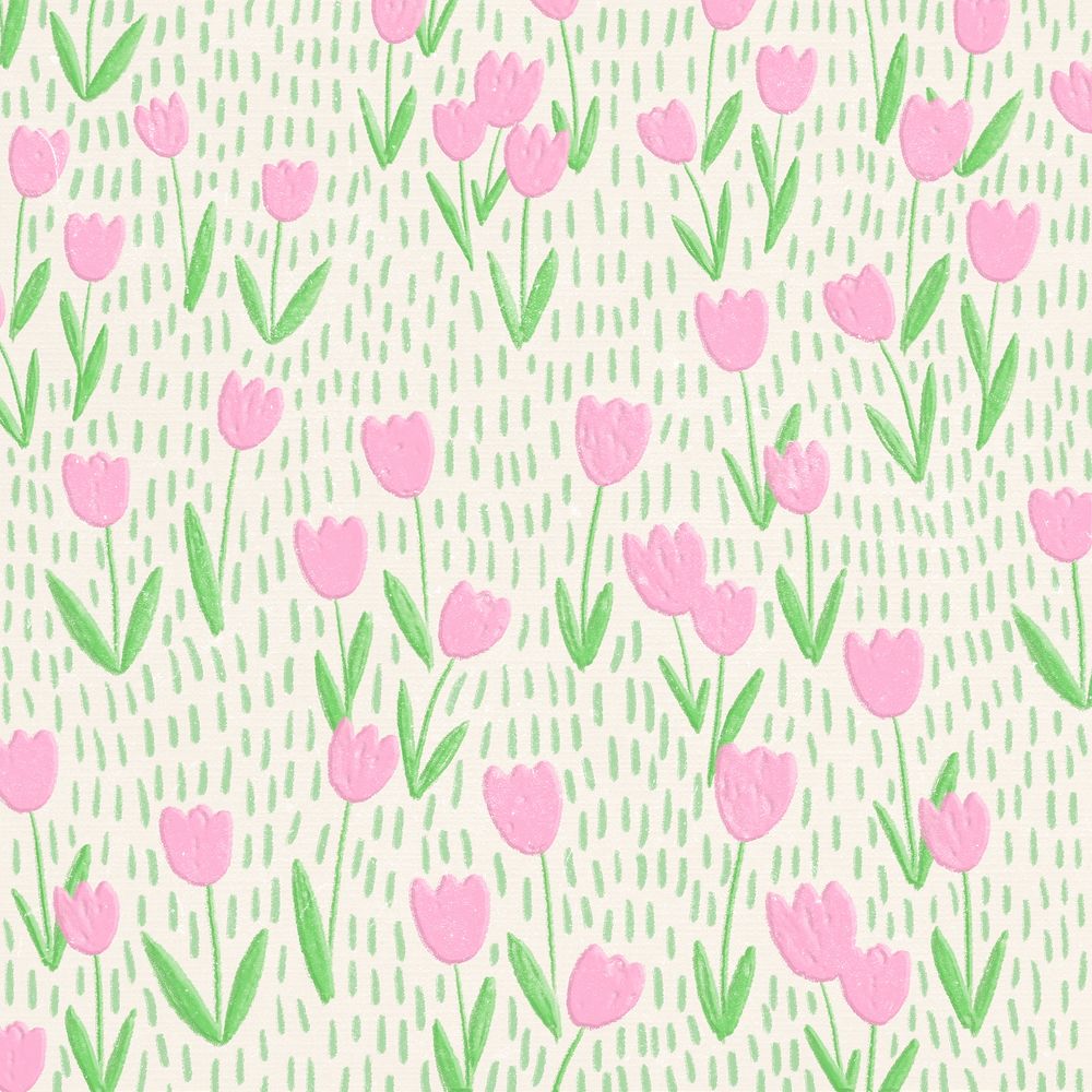 Pink tulip field psd background line art social media post