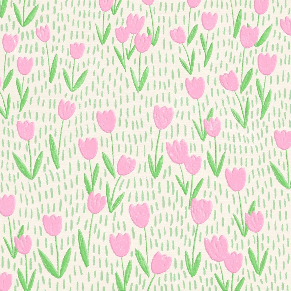 Pink tulip field vector background line art social media post