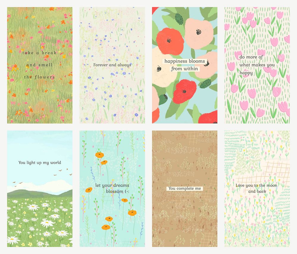 Inspirational quote template vector floral social media story background set