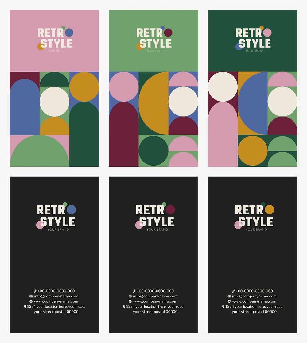 Business card template psd retro style set