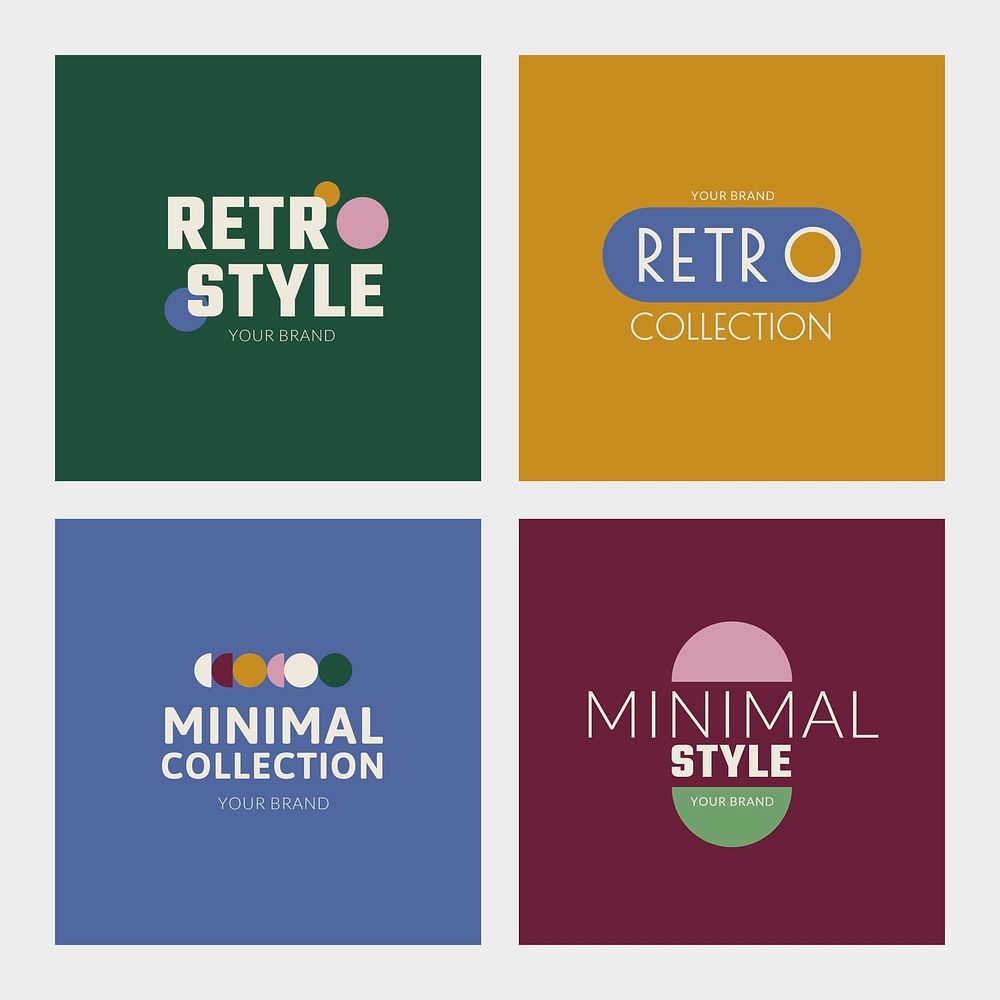 Business bade logos psd in colorful retro style set