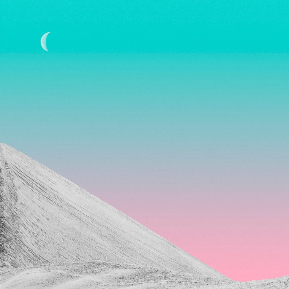 Creative background psd of grayscale mountain with pastel sky
