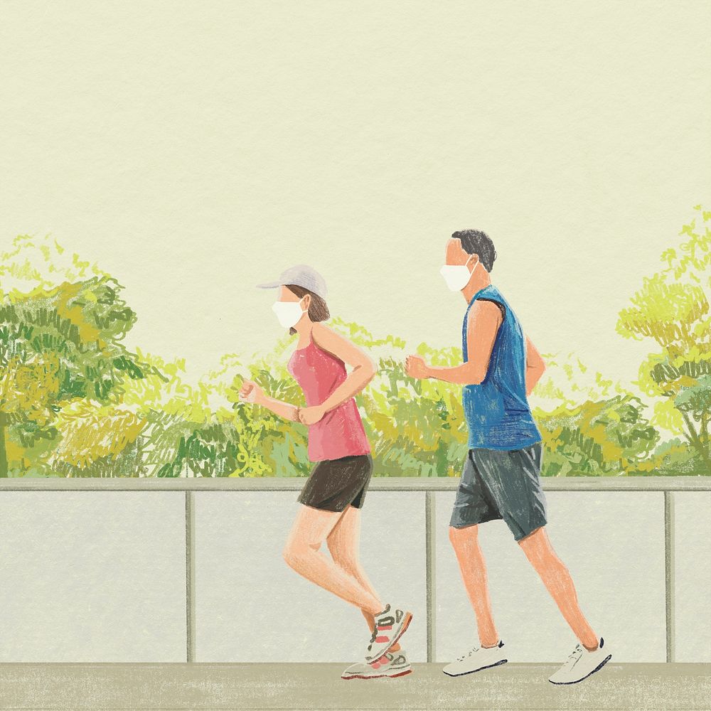 Jogging background psd outdoor exercise color pencil illustration