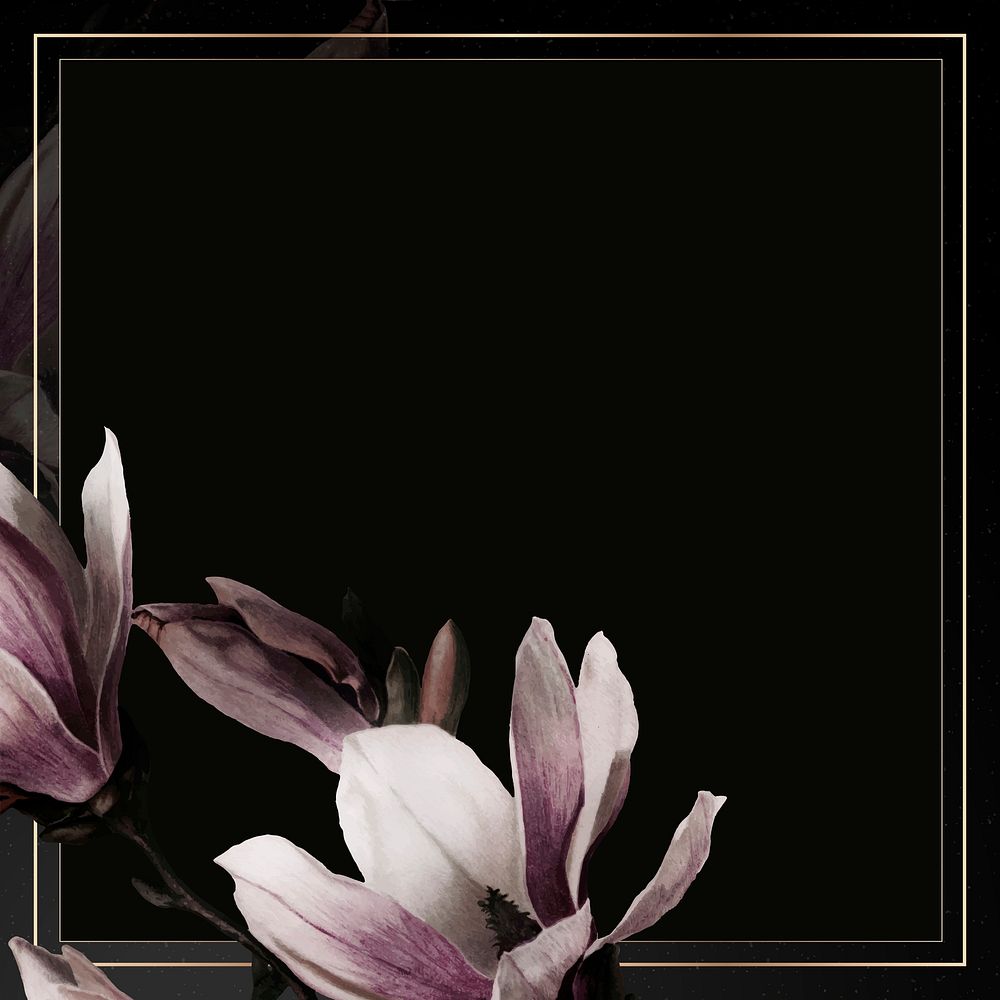 Magnolia border frame vector on black background