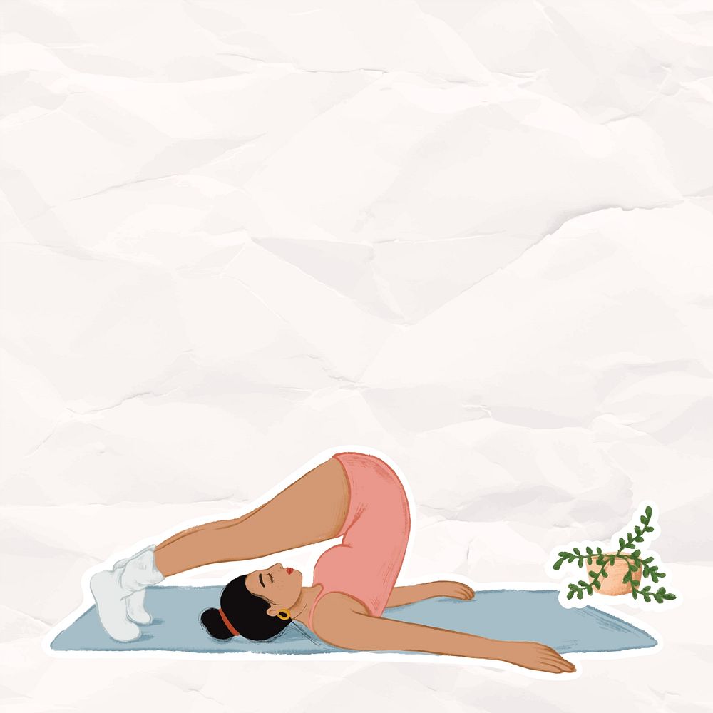 Beige crumpled paper background woman avatar doing yoga healthy lifestyle campaign