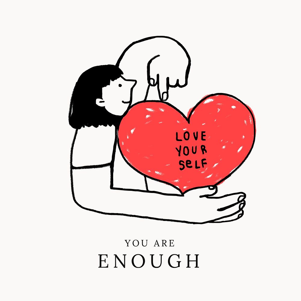 You are enough template vector woman avatar holding heart self-love campaign