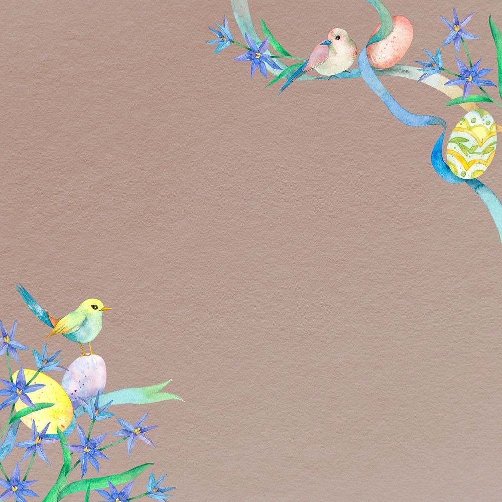 Brown Easter Festival frame psd with cute little birds and egg illustration 