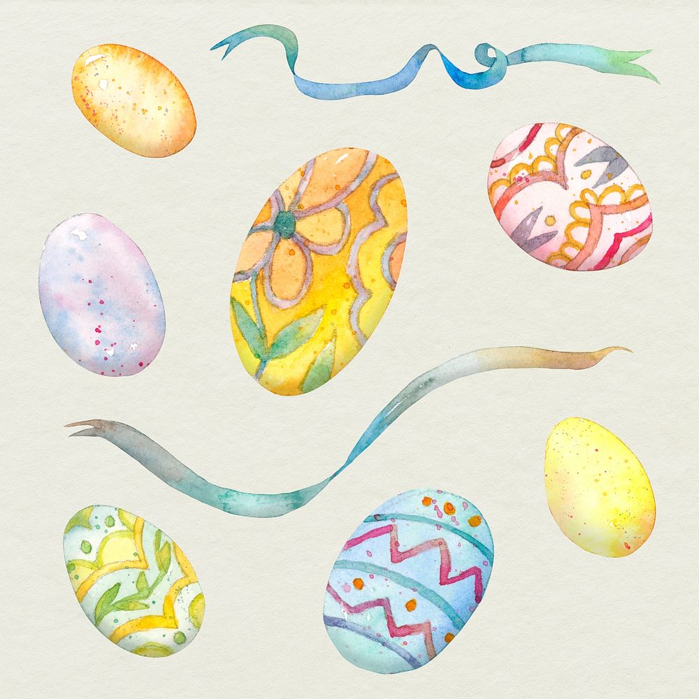 Easter Festival design element psd with egg and ribbon set