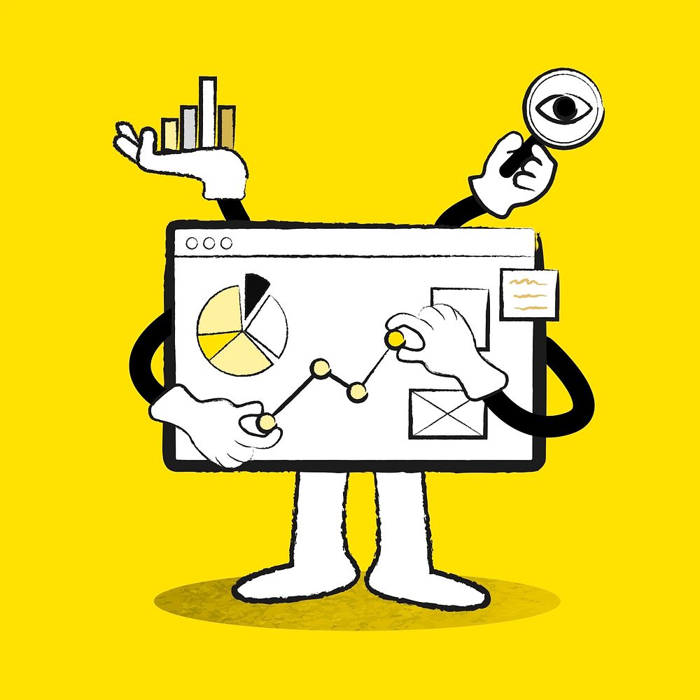 E-commerce business analytics board psd doodle yellow illustration