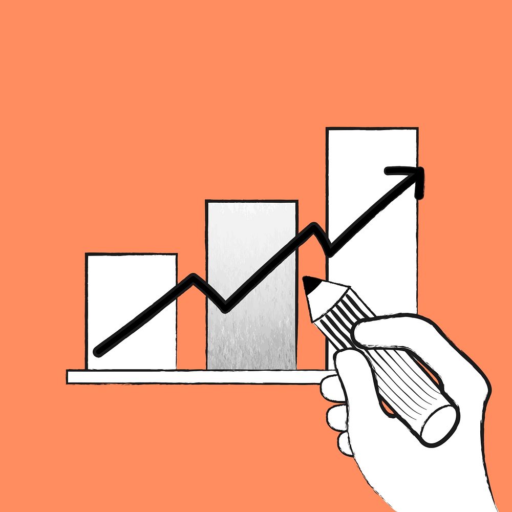 Bar chart psd for business growth doodle orange illustration