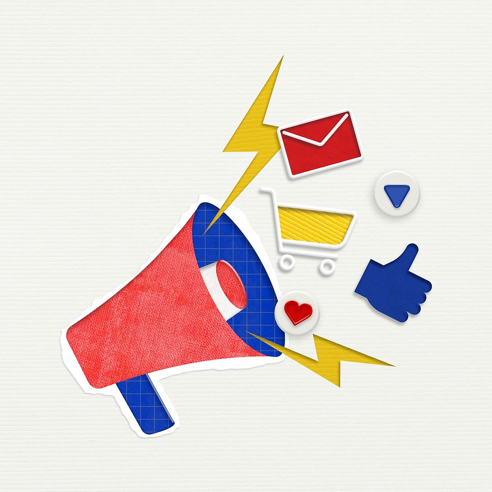 Red megaphone colorful psd graphic for digital advertising