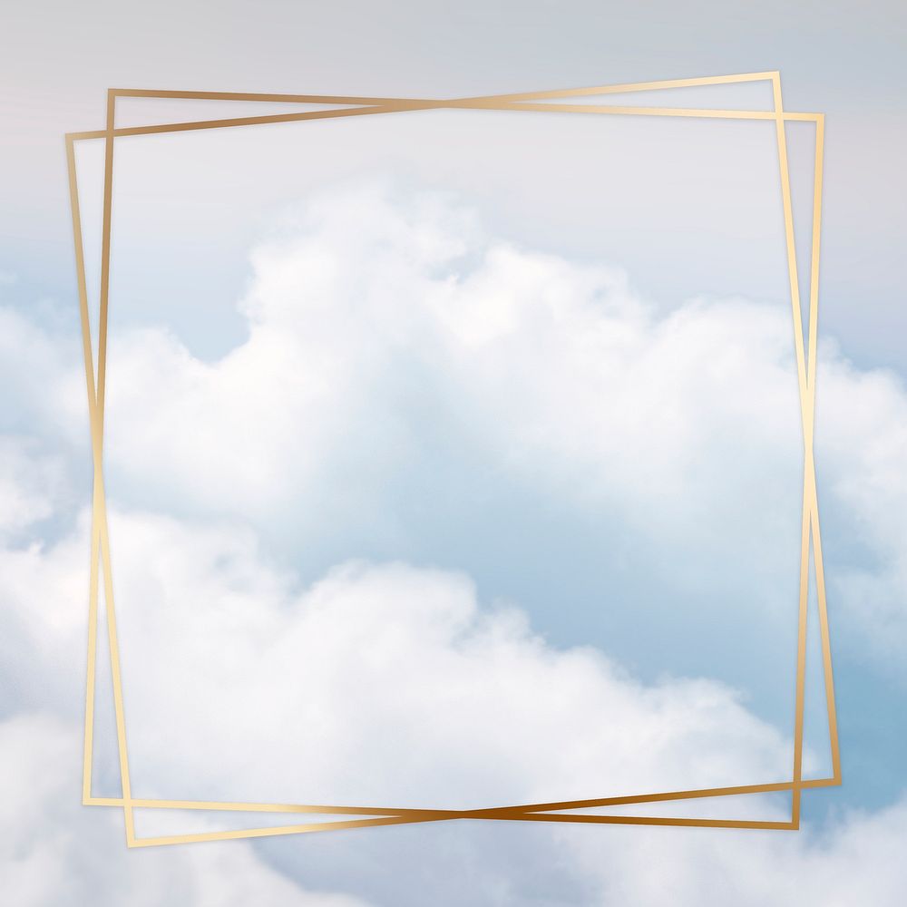 Gold frame psd on blue sky with cloud