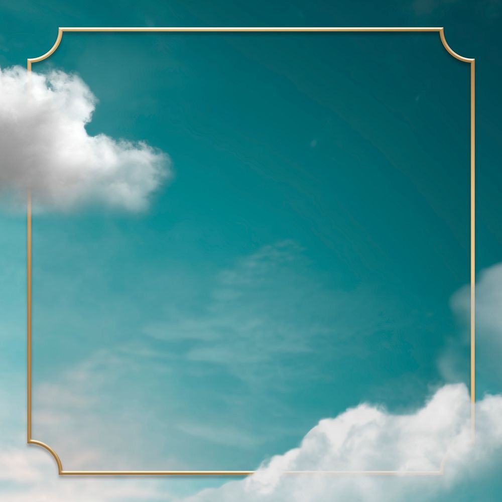 Gold frame psd on green sky with cloud