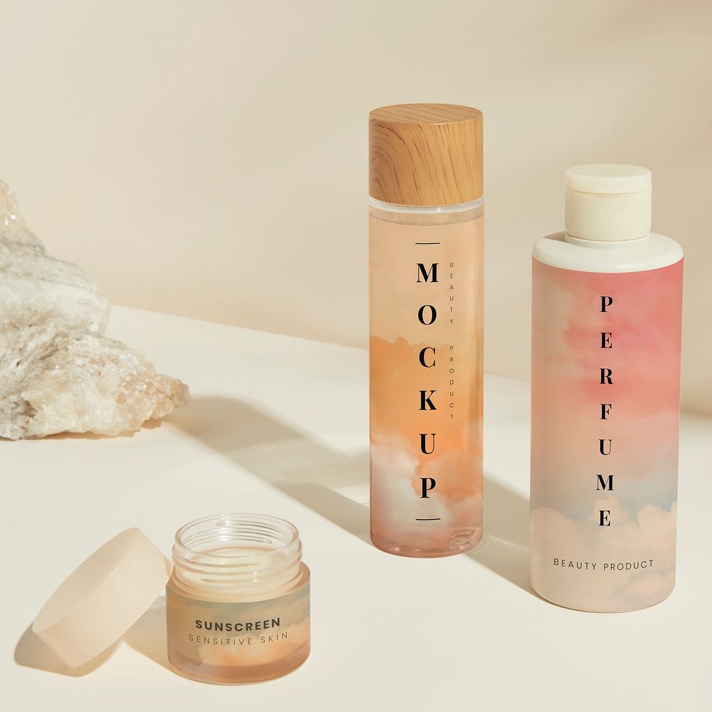 Cosmetic jars and bottles mockup psd beauty product