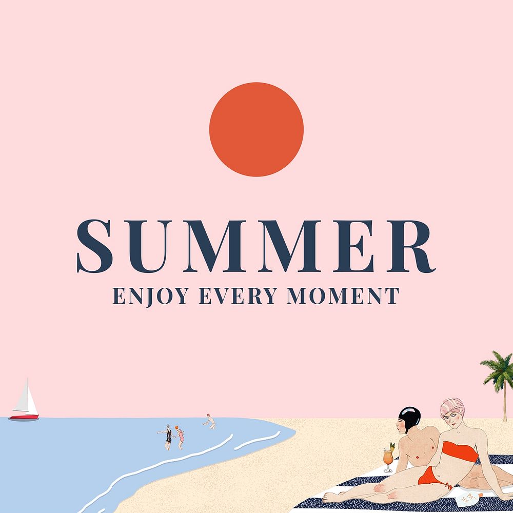 Social media post template psd with people sunbathing, remixed from artworks by George Barbier