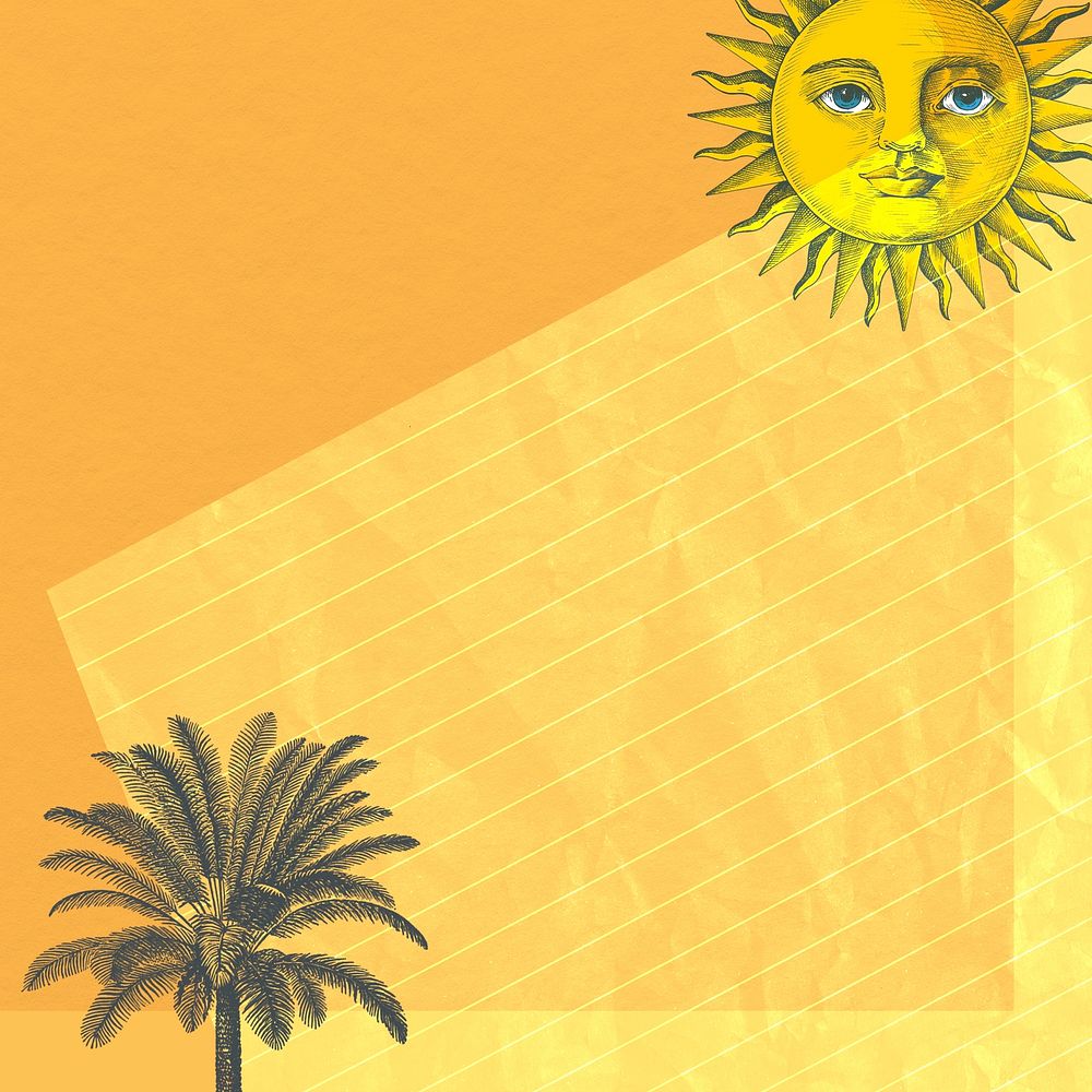 Tropical background psd with sun and palm tree mixed media, remixed from public domain artworks