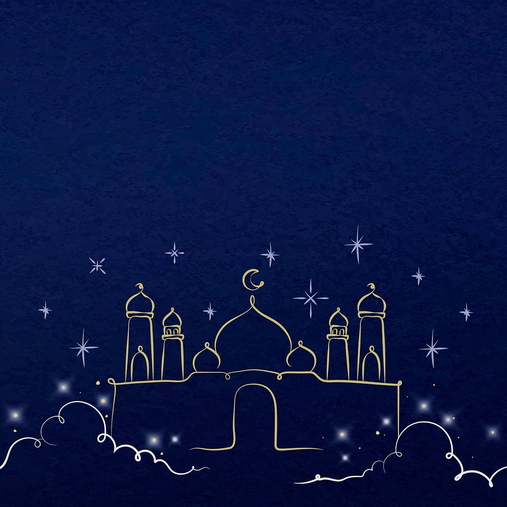 Blue background vector with gold Arabic architecture