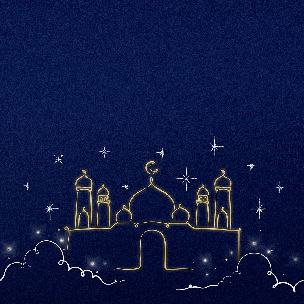 Blue background psd with gold Islamic architecture