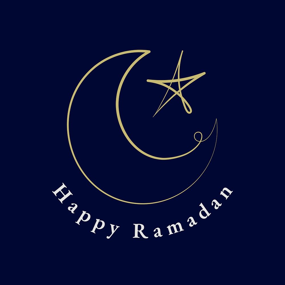 Islamic logo vector with doodle star and crescent moon