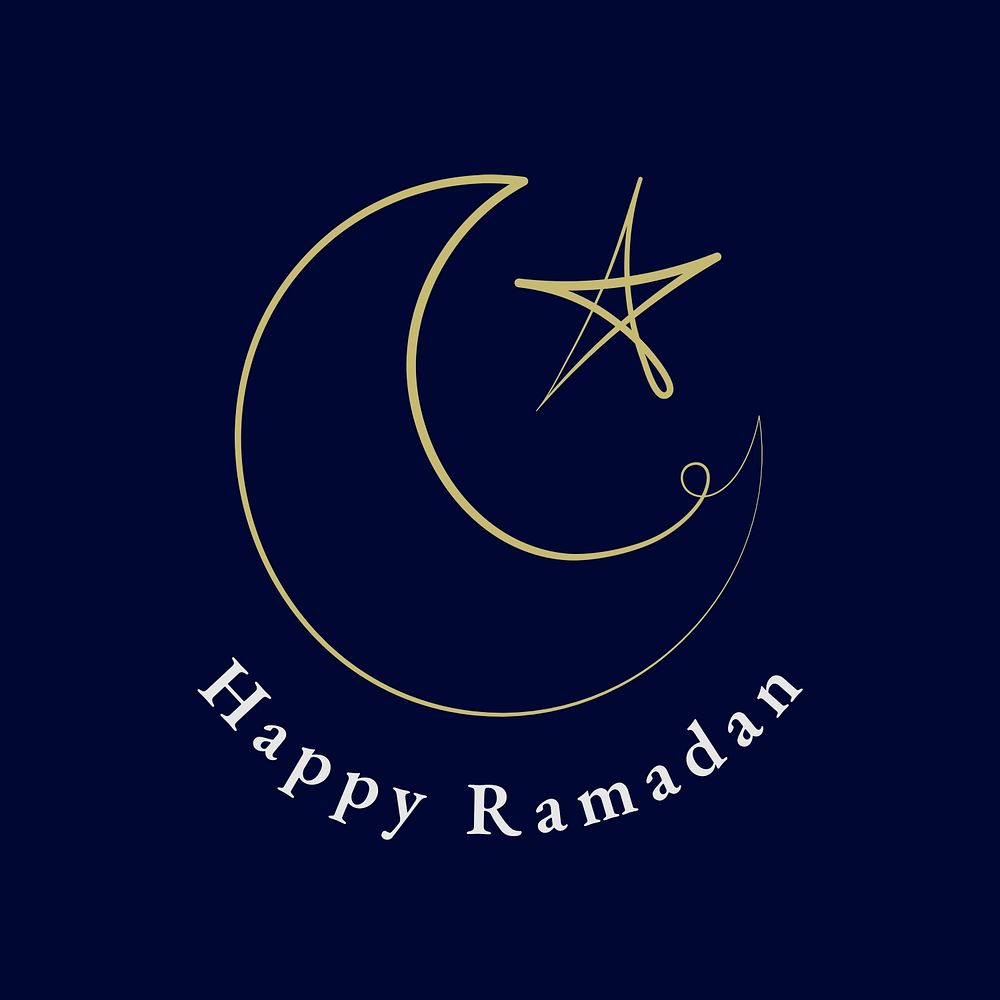 Ramadan kareem logo psd with doodle star and crescent moon