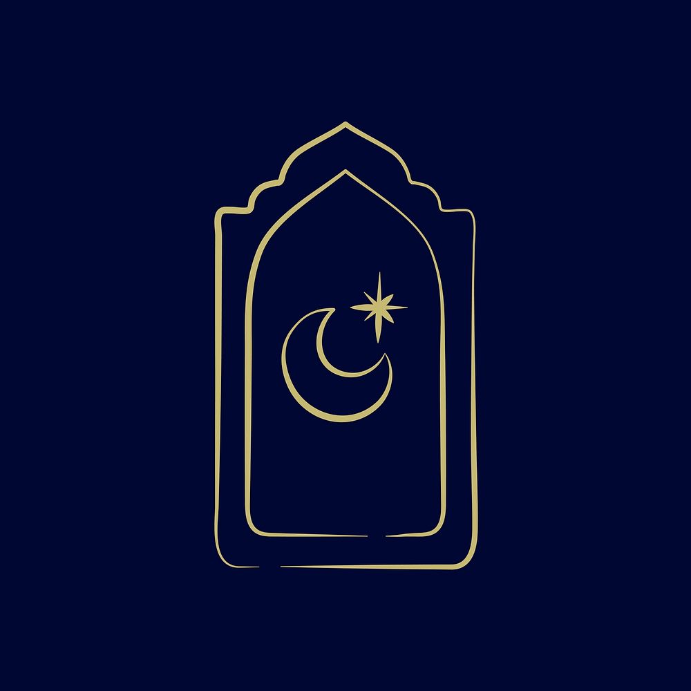 Ramadan kareem logo illustration with doodle star and crescent moon