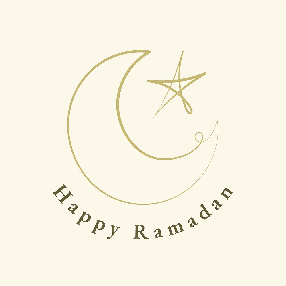Ramadan kareem logo illustration with doodle star and crescent moon
